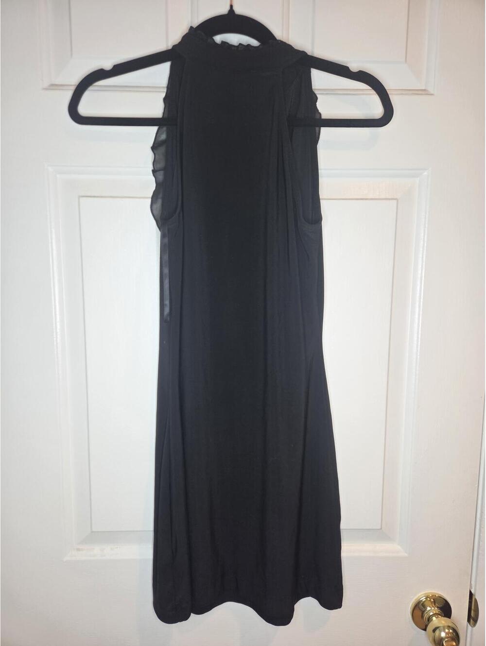 White House Black Market Black Sleeveless Ruffle Neck Knit mini dress XXS - Picture 9 of 11